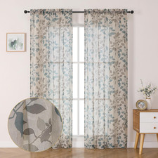 Leaves Sheer Curtains with Pattern 84 Inches Long 2 Panels Set for Living Room B