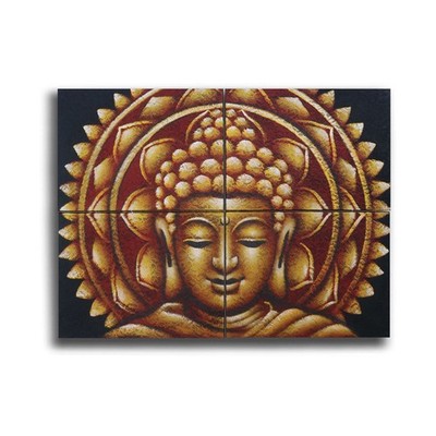 Leinwandbilder 4er-Set Buddha Mandala Brokatoptik Gold 30 x 40 x 2 cm