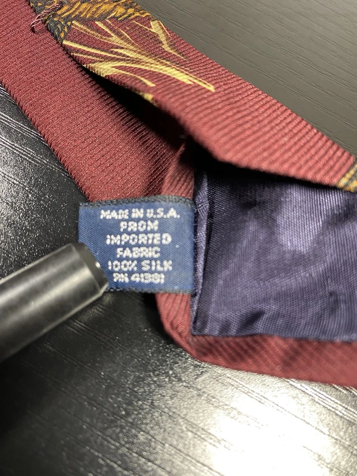 POLO RALPH LAUREN Nordstrom винтажный птица фазан 100% шелк галстук бордовый сделано в США - Изображение 4 из 4