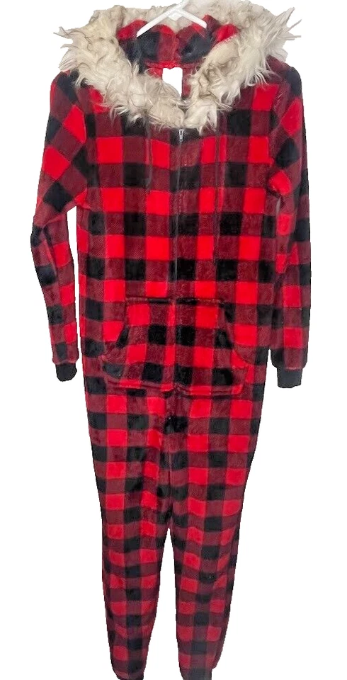 Secret Treasures Jammers Mujer Talla Pequeña Rojo Negro Cuadros Búfalo Con Capucha Foto 3 de 4