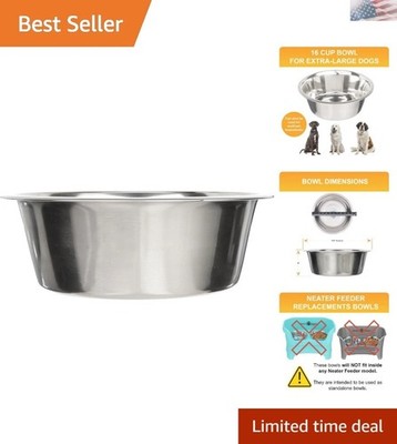 Dishwasher Safe 16 Cup Dog Bowl - Stainless Steel for Safe Feeding & Hydration