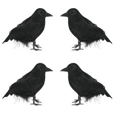 4 Pcs Realistic Halloween Crows Black Feathered Raven Bird Decoration Props