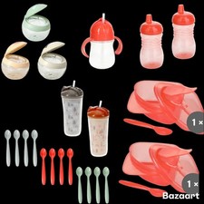 22-Piece Baby Feeding Set Sippy Cups Snack Containers Spoons Plates Coral-NEW