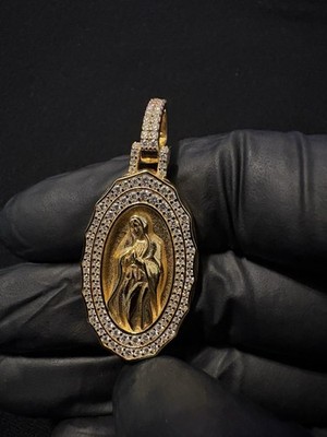 S925 Sterling Silber Anhänger vergoldet Jungfrau Maria mit Moissanit Steinen