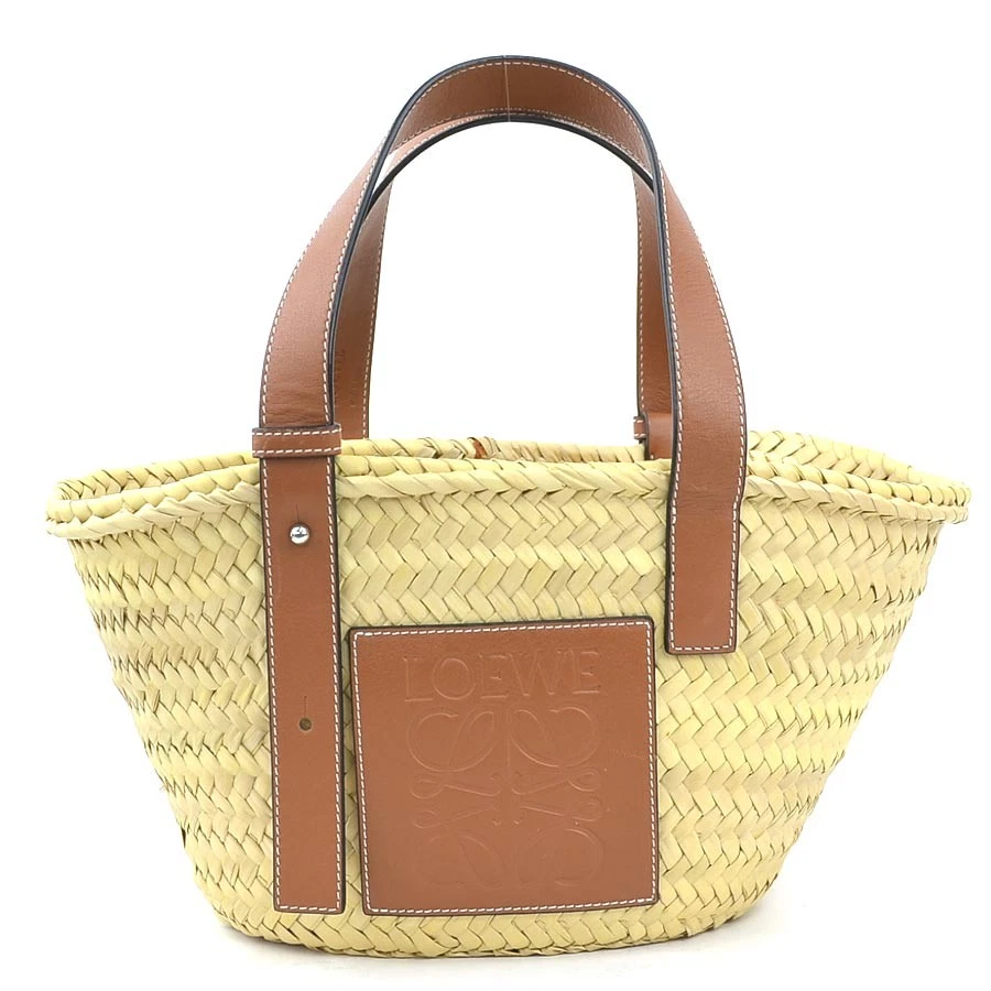 Loewe — Auth LOEWE Basket Small Handbag Tote Bag Natural/Brown Straw/Leather - e61901k