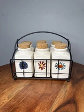 Rae Dunn By Magenta Spice Herb Jars And Rack Set Of 6 Cork Tops Flowers