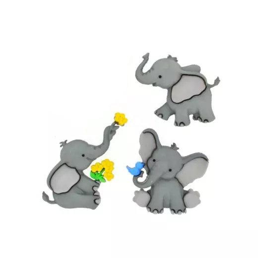 Dress It Up Buttons - Tiny Trunks (Elephants) 3pcs