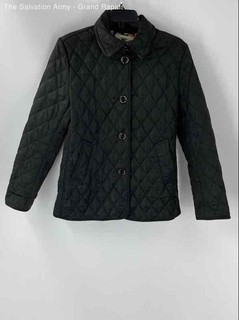 Burberry Womens Black Long Sleeve Button Front Quilted Jacket Size Medium