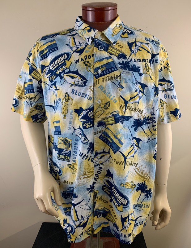 COLUMBIA PFG Men's Troller's Best Tackle Shop Hula Girl Vented Fishing Shirt 2XL