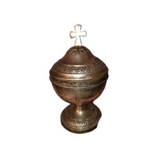 Antico Calice Da Chiesa In Rame Argentato Xix Sec Pisside