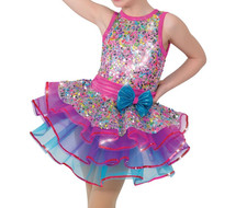 Girl A WISH COME TRUE Rainbow Palace Hot Pink Blue Purple Jazz Dance Costume 6-8