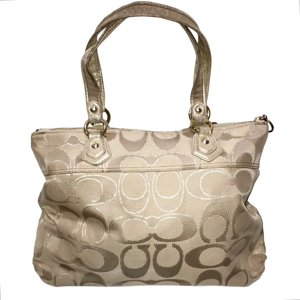 VTG Y2K COACH Poppy Glam Tote Bag in Gold Metallic Beige 17890