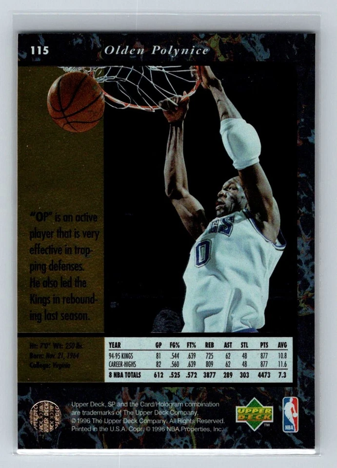 1995-96 SP #115 Olden Polynice Sacramento Kings Basketball Card - Image 2 of 2