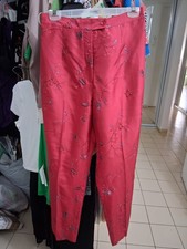 Vtg NWOT 100 Silk Dress Pants Red 8 Embroidered Floral Print Trousers Slacks