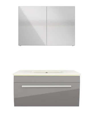 Badmöbel Set Gently 3 V1 Weiß/Grau MDF Waschtisch 80cm  - Bild 1 von 4