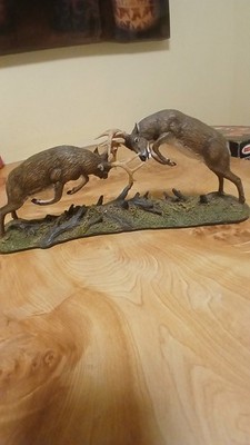 Danbury Mint Dueling Bucks Deer Sculpture Stafford 1990s