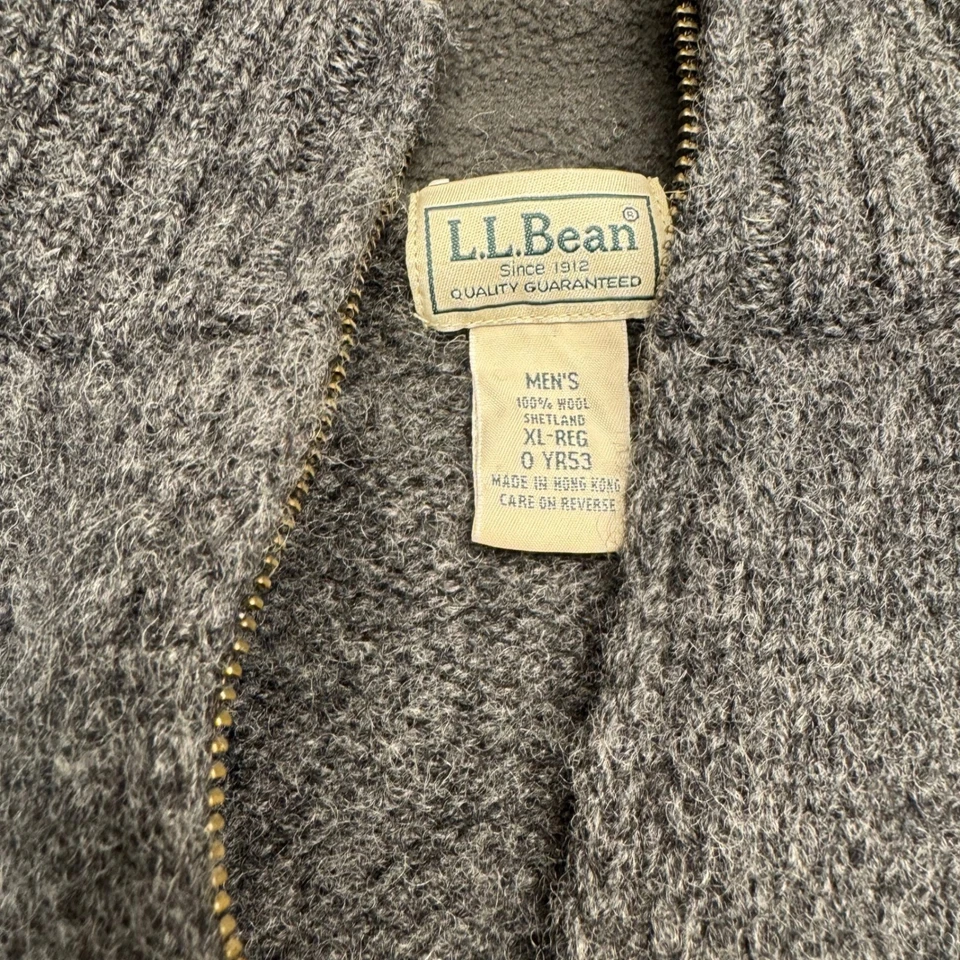 LL Bean Men 100% shetland Wool Sweater Dark Gray Size XL quarter zip VTG vintage - Image 3 of 4