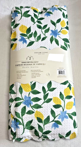 DREAM HOME DISH DRYING MATS (2 ) 15 X 20 LEMONS FLORAL 100% POLYESTER NIP - Picture 3 of 3