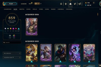 859 Skins + rare skins | 4x Challenger Emotes | League of Legends Account EUW