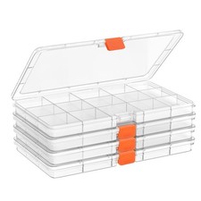 4PACK Extra Thick Bead Organizers and Storage Box, 15 Grid Mini Clear Jewelry...