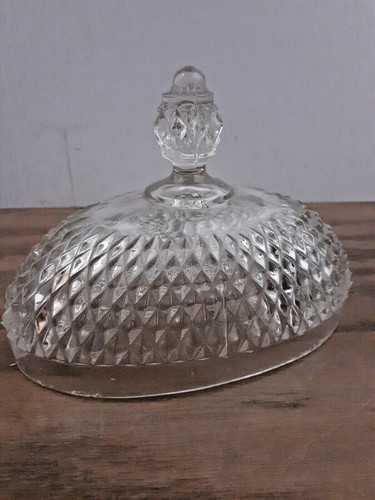 Vintage Indiana Pressed Glass 2 Pc Butter Dish Oval Dome Lid Diamond Point Cut - Picture 4 of 7