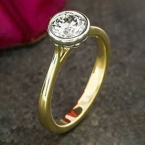 2 kt rund geschliffener Moissanit-Einfassung Ehering 14 kt Gelbgold plattiert Größe - 6,5 - Bild 3 von 3