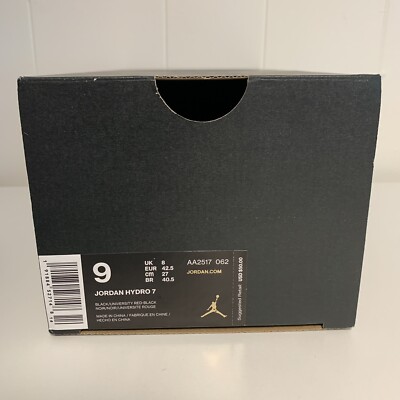 Jordan Hydro 7 Box Label — Black and Red Air Jordan Hydro 7 V2 Black Red Burst Crack Slippers  main image 2