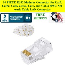 10 Pc RJ45 Modular Cat5, Cat5e, Cat6, Cat6a, Cat7, and Cat7a 8P8C Connectors