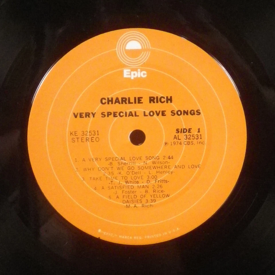 Charlie Rich Very Special Love Songs LP Epic VG+ - Image 2 of 2
