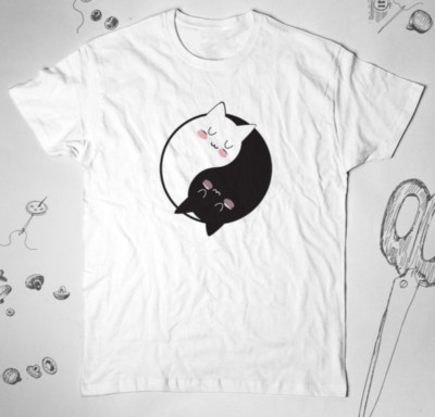 Cats shirt Kawaii Yin Yang Guys Ladies Teens Kittens Animal Gift Unisex Tee