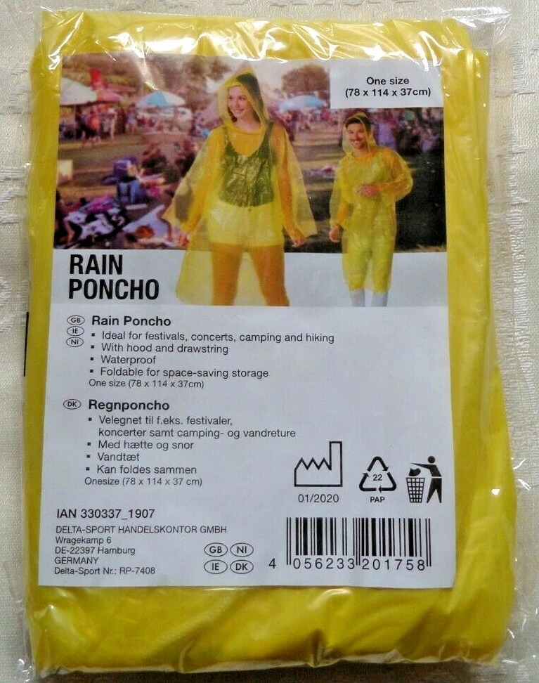 Rain Poncho Pac A Mac Waterproof Coat Cagoule 1 size fit all Camping Walking