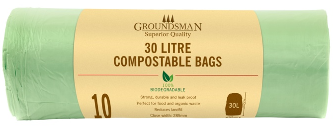 10x Groundsman Compostable Caddy Bin Liners Waste Bags Biodegradable Kitchen 30L