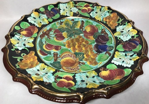 Rare Grand Plat Vintage Signé Cerdazur Monaco Décor Fruits H 7 D 39 Cm #2 - Imagen 5 de 7
