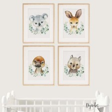 Baby Nursery Wall Art Decor Prints. Australian animals, Wombat, Koala Set of 4