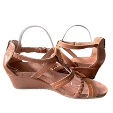 Earth Origins Kendall Wedge Sandals Women's 10 M Leather Braided Boho Brown