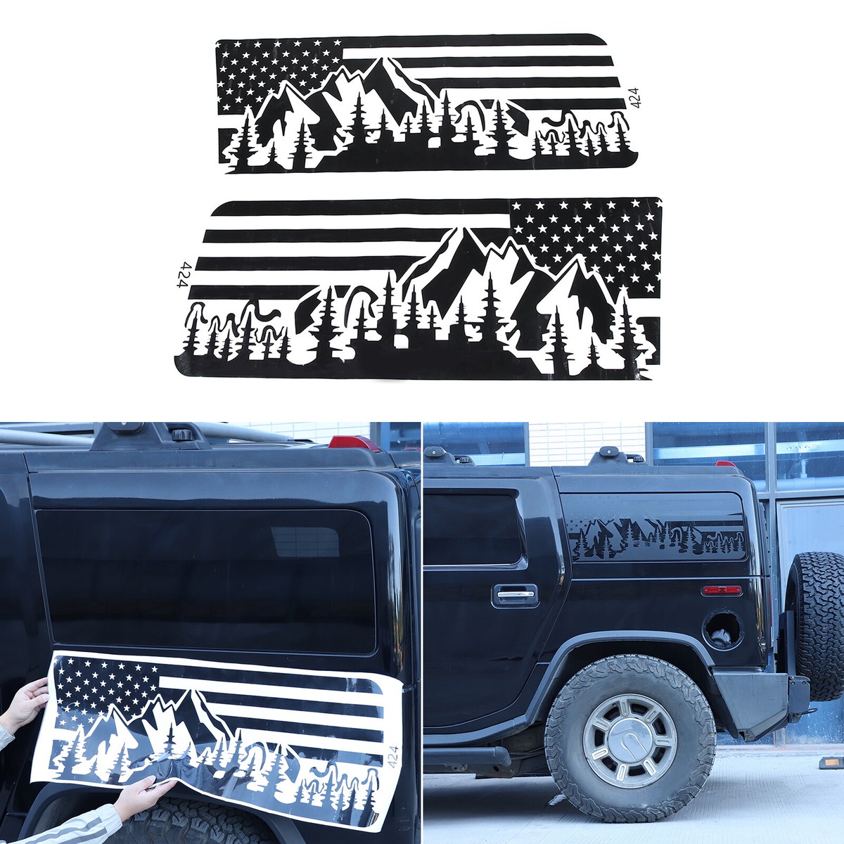 USA Flag w/Mountains Decals Rear side glass sticker Fit For Hummer 