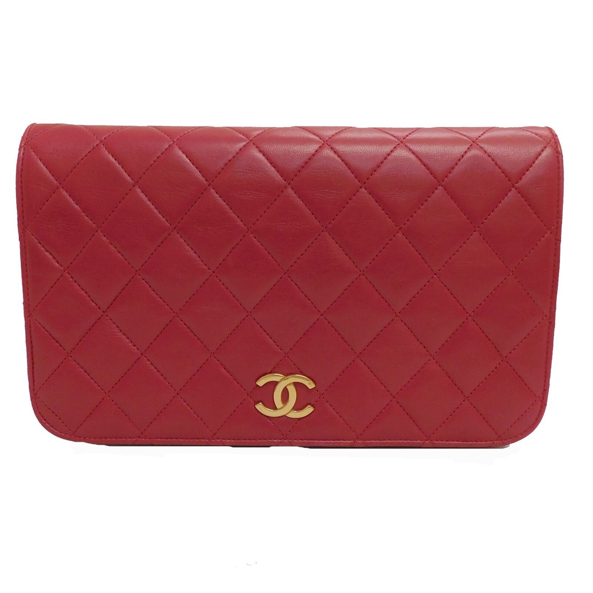 CHANEL Matelasse Lamb Leather Push Lock Red Chain Shoulder Bag