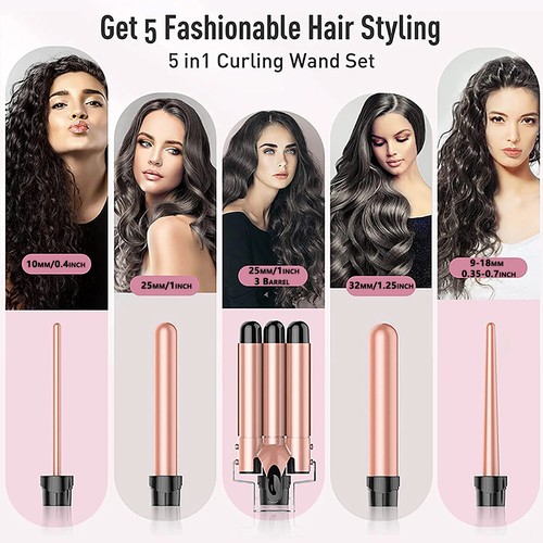 5 in 1 Hair Waver Curling Iron,3 Barrel Hair Crimper with Fast Heating Up - Picture 3 of 7