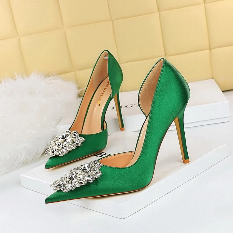 Zapatos de Salón Zapatos Joya Talón 10.5 CM Verde Pedrería Piel Sintético 74308