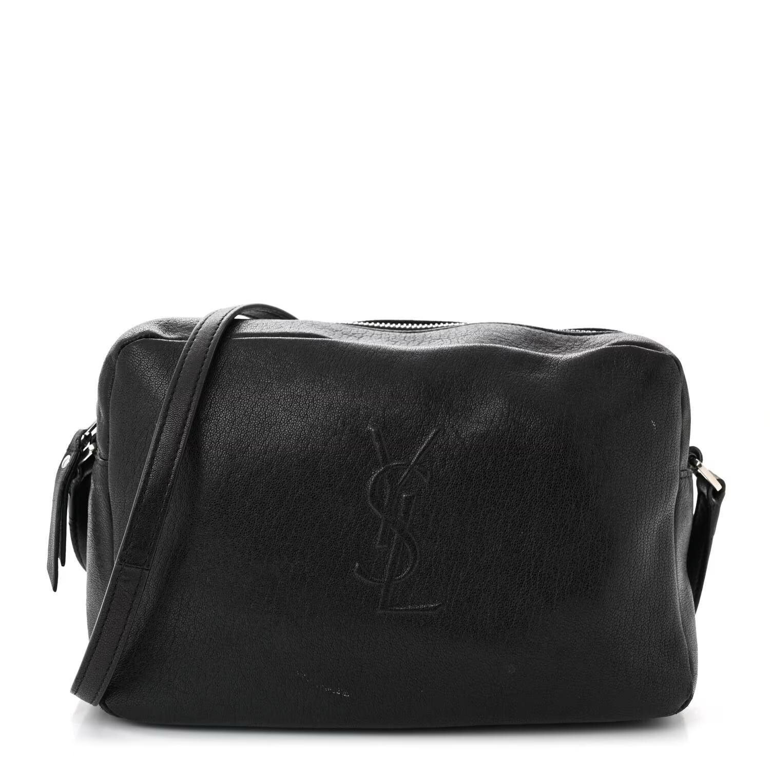 Borsa per fotocamera Saint Laurent in pelle di agnello monogramma piccola Lou asfalto