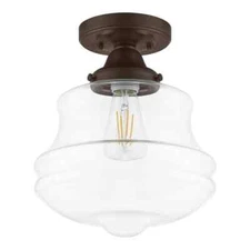 Home Decorators Collection Schoolhouse 10 in. 1-Light Aged Bronze Semi Flush