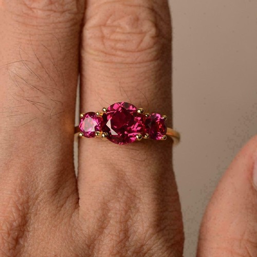 Round Cut 3.00 Ct Natural Ruby Diamond Engagement Ring 14K Yellow Gold - Picture 3 of 5