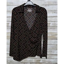 Investments Petites Soft Separates Long Sleeve Faux Wrap Vneck Top-Petite Medium