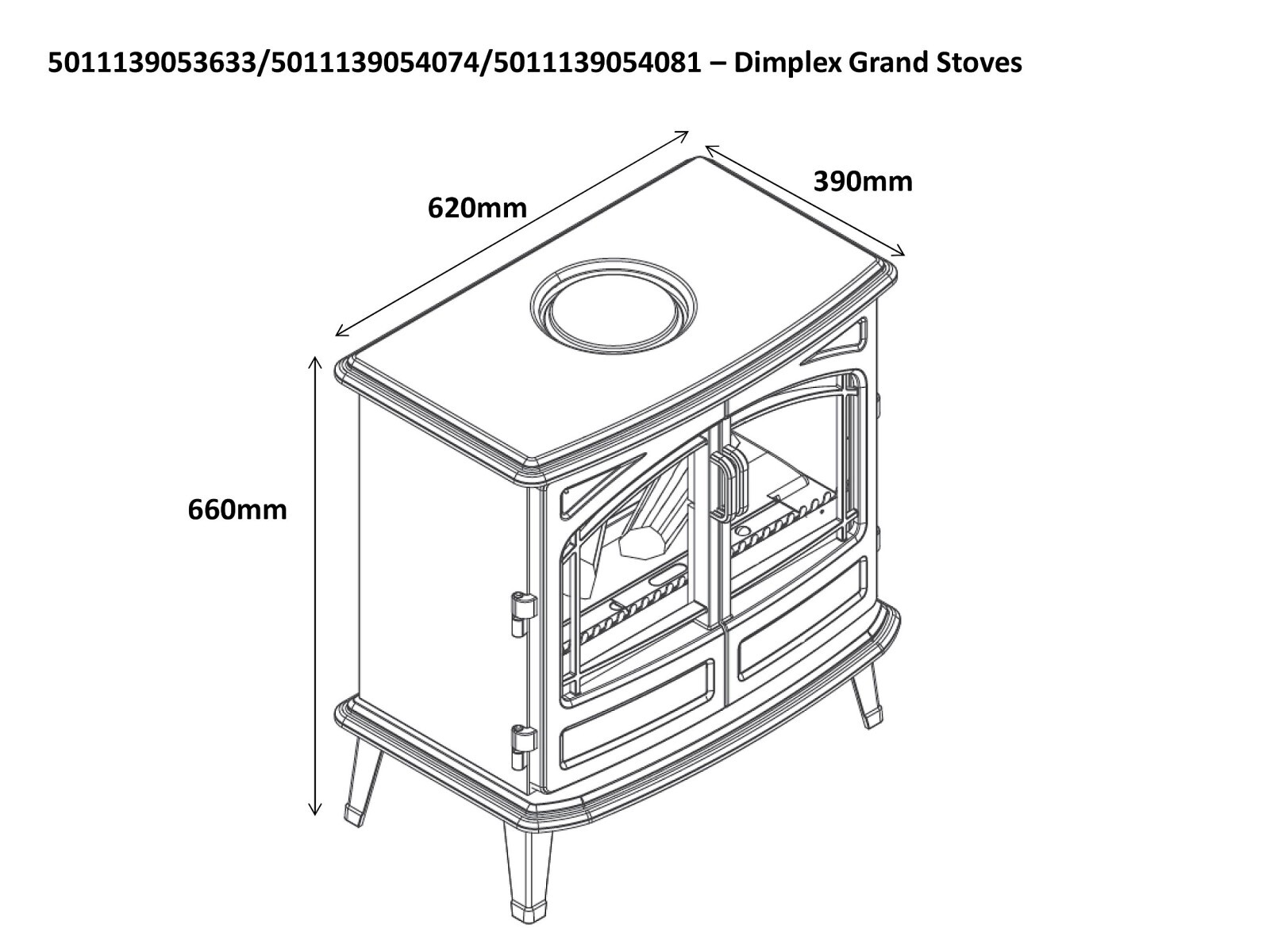 Dimplex OptiMyst Grand Noir Cast enamel effect Electric Stove 1A