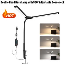 LED Desk Lamp with Clamp Double Head Desk Lamp with 360 Adjustable Gooseneck