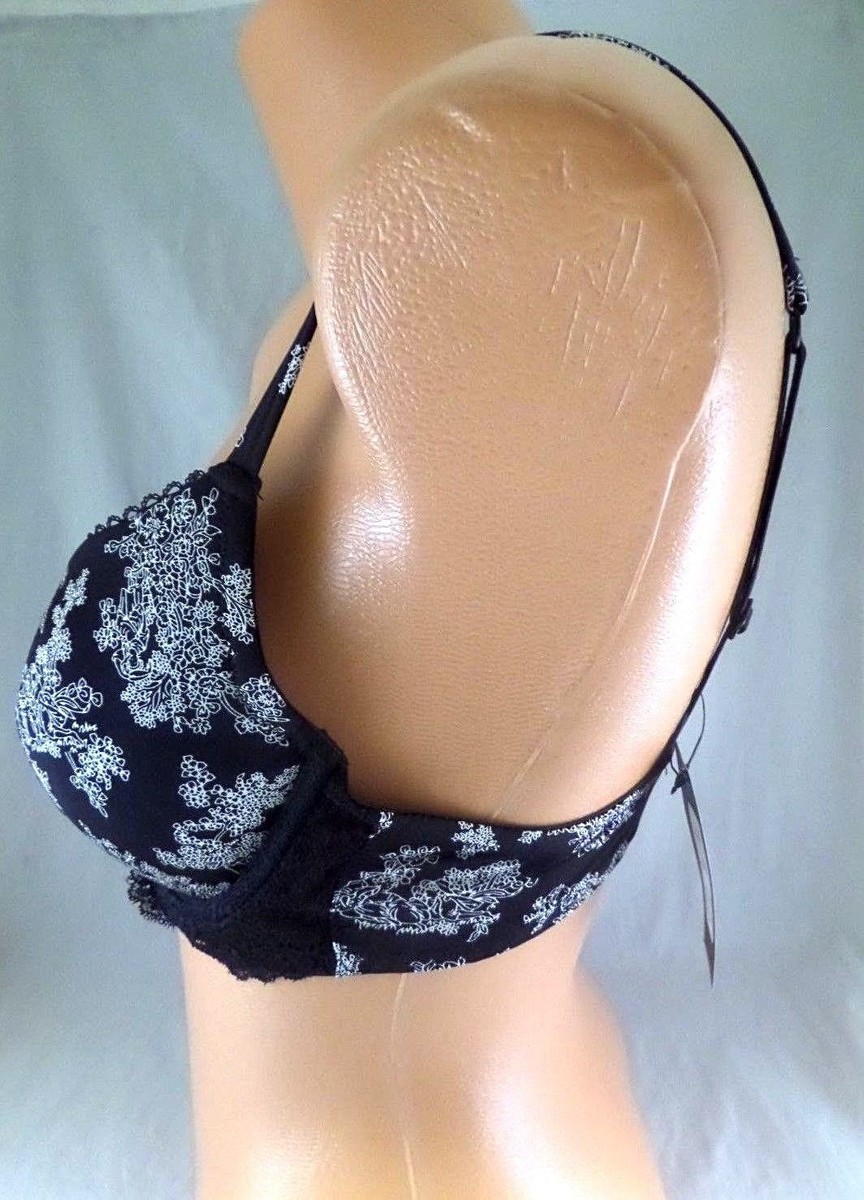 NWT Womens Marie Meili Push Up Bra Black White Floral Pattern