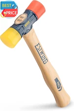 DFH-12 Rubber Mallet 12 Oz Double-Face Hammer with Soft/Hard Tips & Hickory Wood