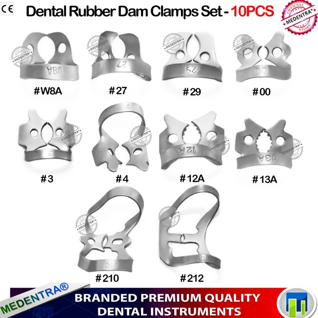 X10 Unique Rubber Dam Clamps Set Premolar Lower Upper Jaws Stainless