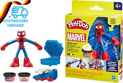 BESUCHE DEN PLAY-DOH-STORE Play-Doh Spiderman Thwip Squisher, 2 Dosen Modelliermasse, Bastelset Mit 10 Cm G