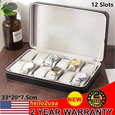 6/10/12 Slots PU Leather Watch Pouch Organizer Box Jewelry Storage Display Case